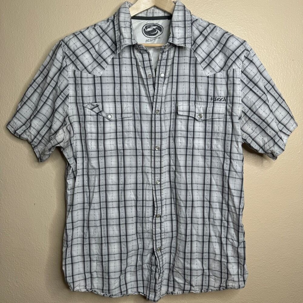 Kirra Shirt Mens Large Gray Western Pearl Snap Plaid Western Pockets Surf Check